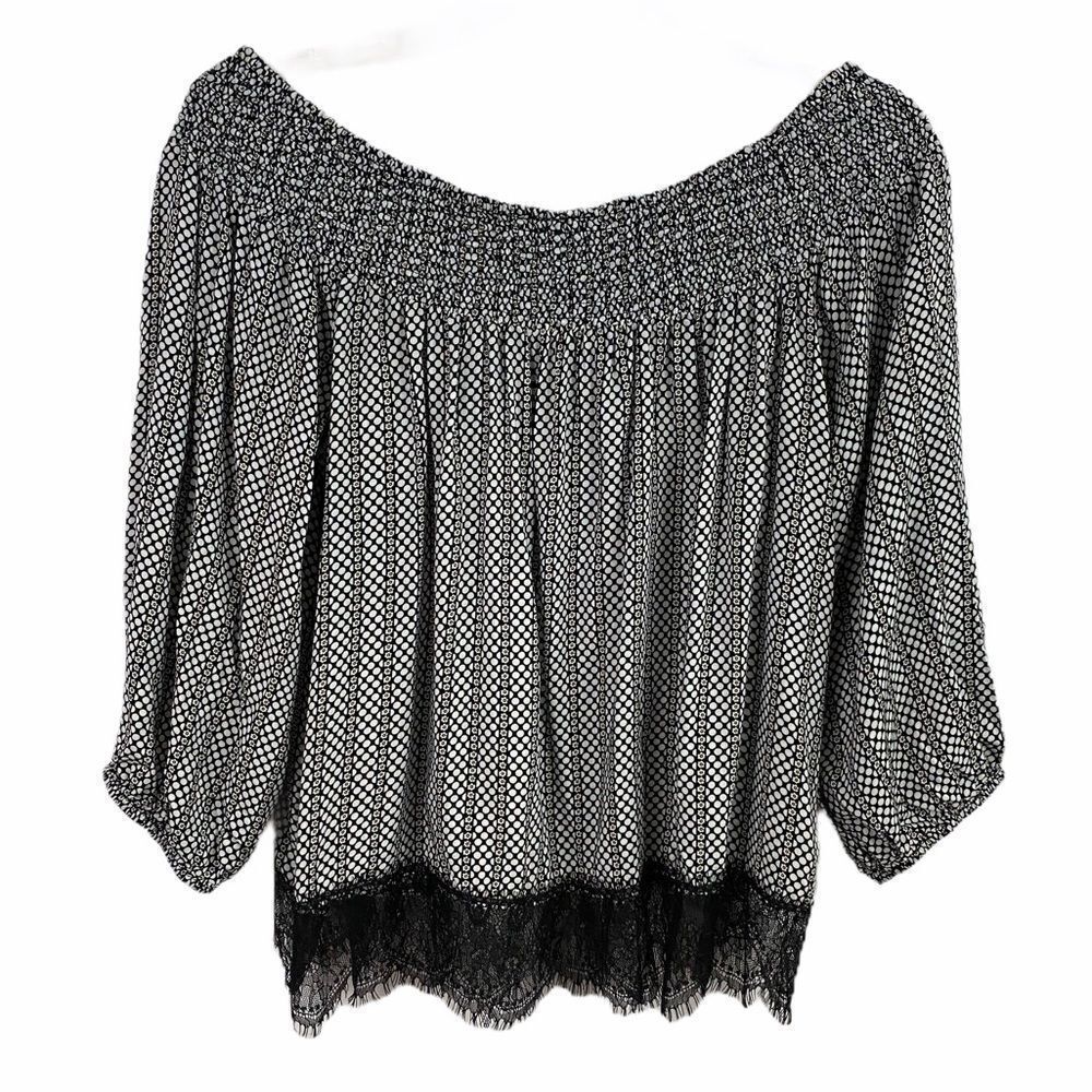 Hazel Haze off shoulder lace bottom blk/white  top